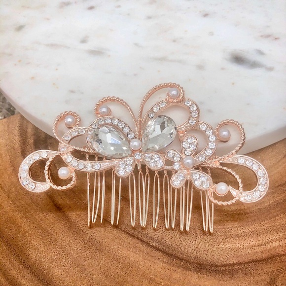 Rose Gold Bridal Bridesmaid Hair Comb - Picture 6 of 11